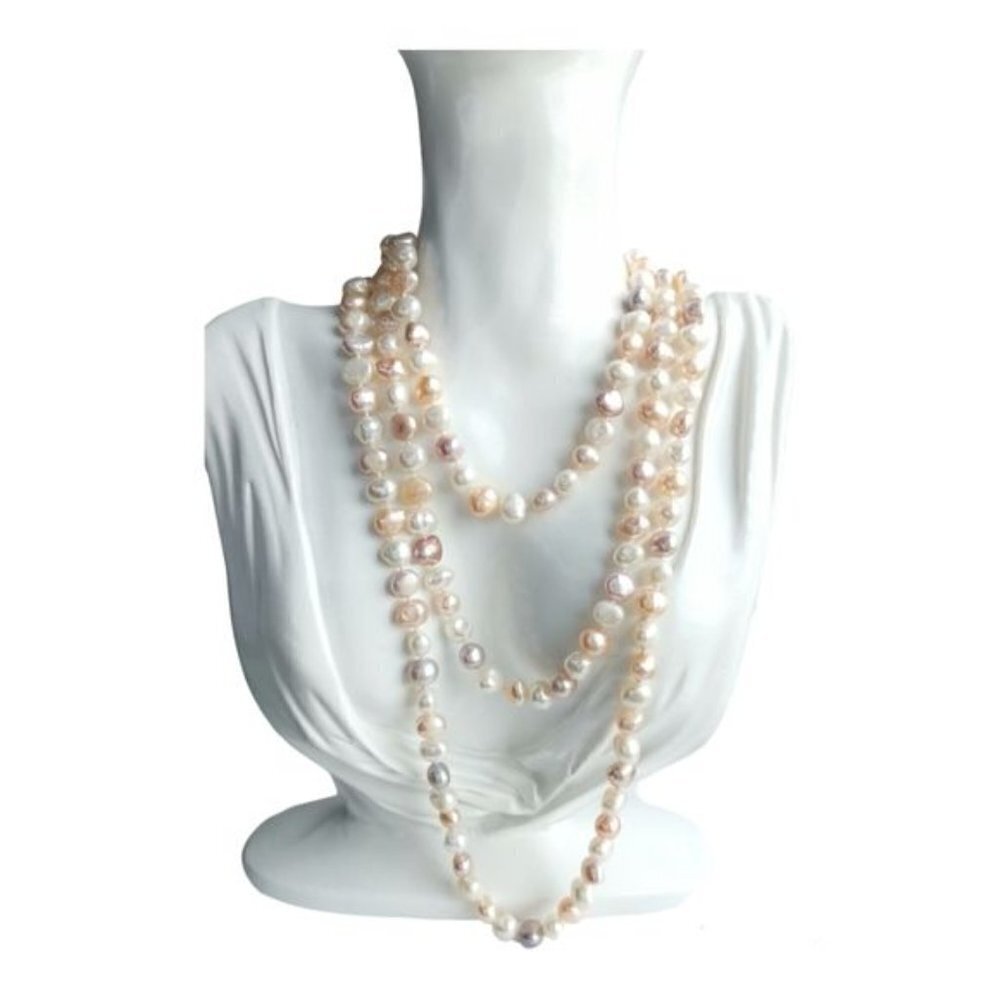 NEW genuine creamy blush freshwater pearl rope necklace 46"